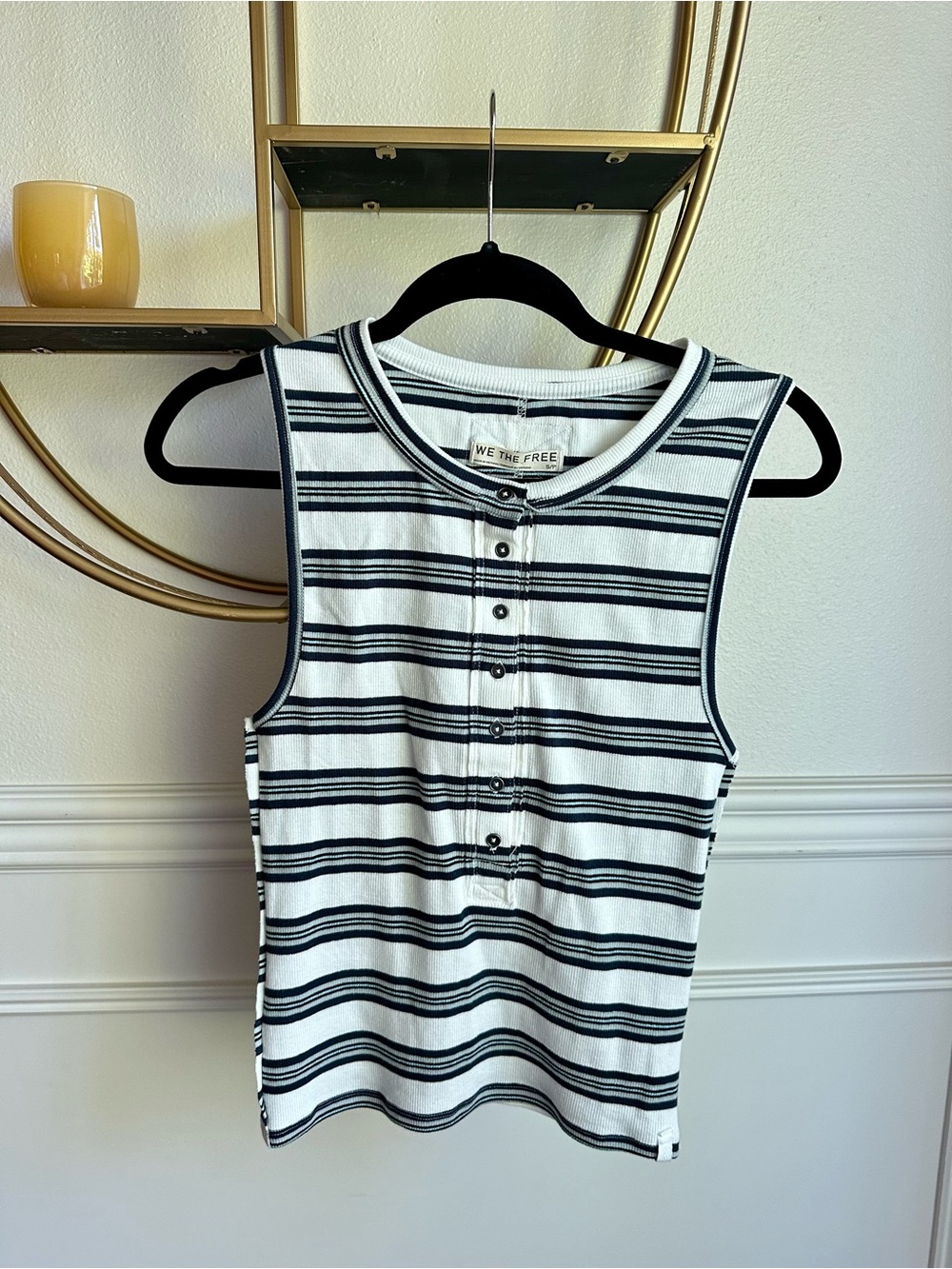 Free People WE THE FREE navy & White Striped Sleeveless Henley Top